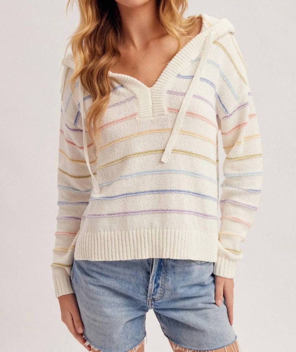 NEW HEM & THREAD rainbow skyline hooded sweater in white